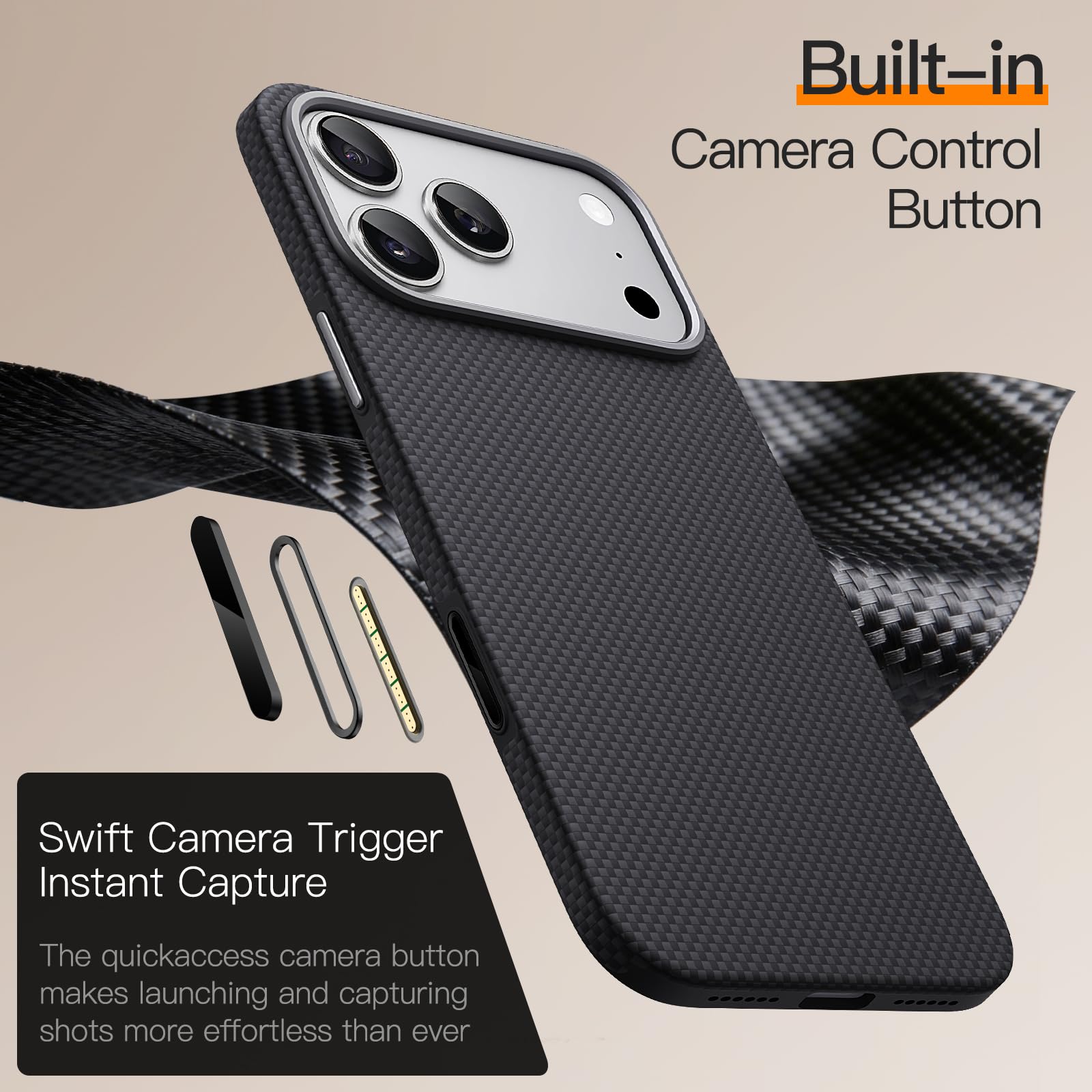 JETech Cover Ultra Sottile Aramidica per iPhone 17 Pro, Blu Scuro - ChargeCover