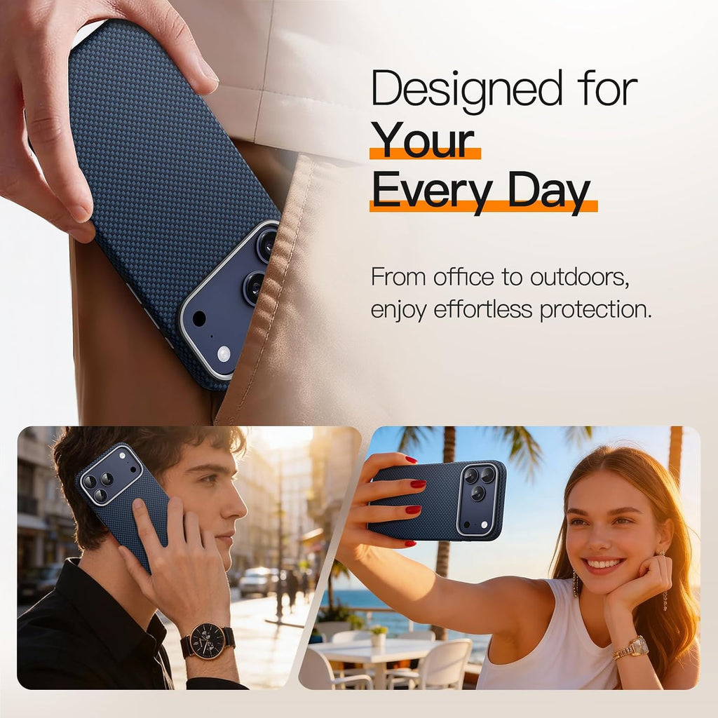 JETech Cover Ultra Sottile Aramidica per iPhone 17 Pro, Blu Scuro - ChargeCover