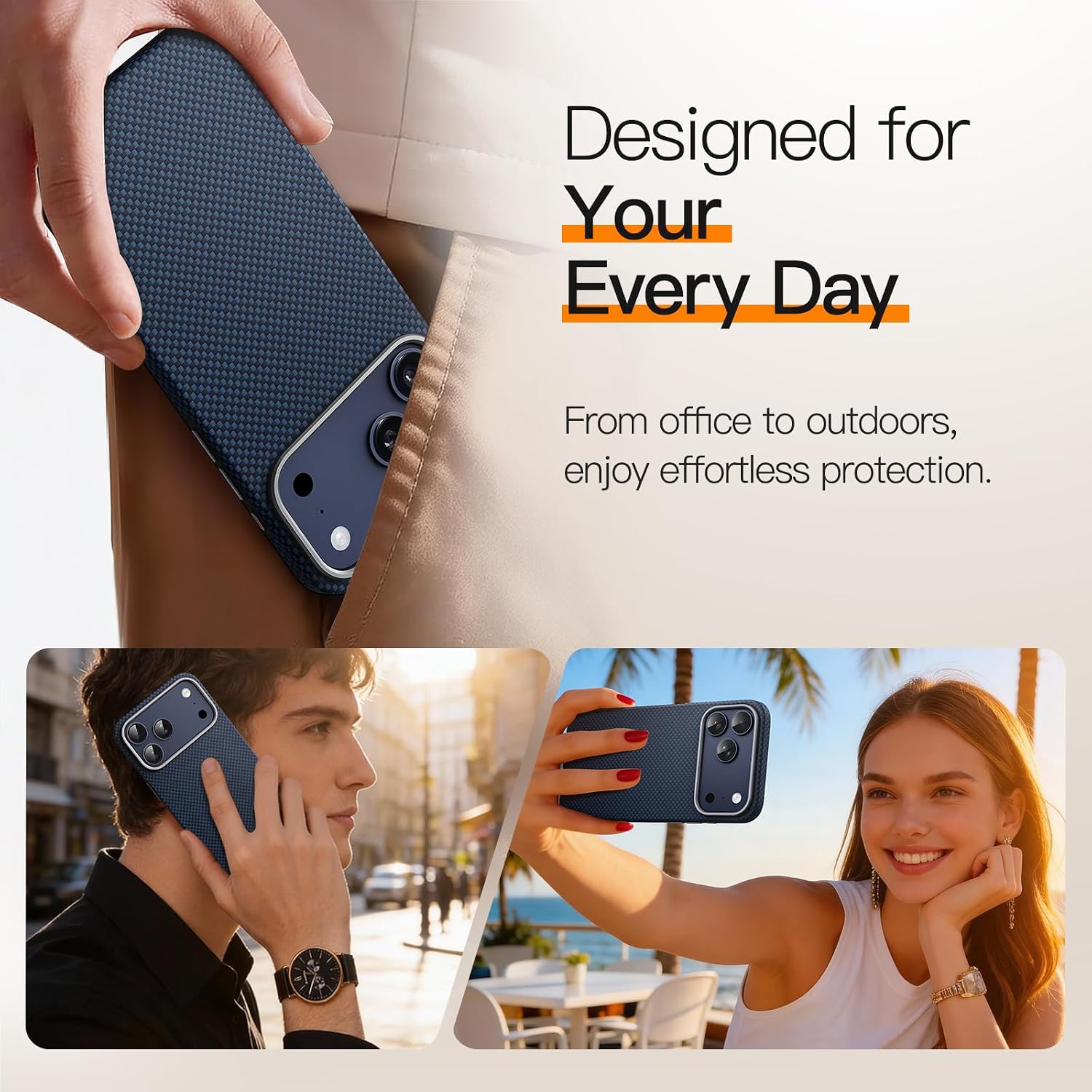 JETech Cover Ultra Sottile Aramidica per iPhone 17 Pro, Blu Scuro - ChargeCover