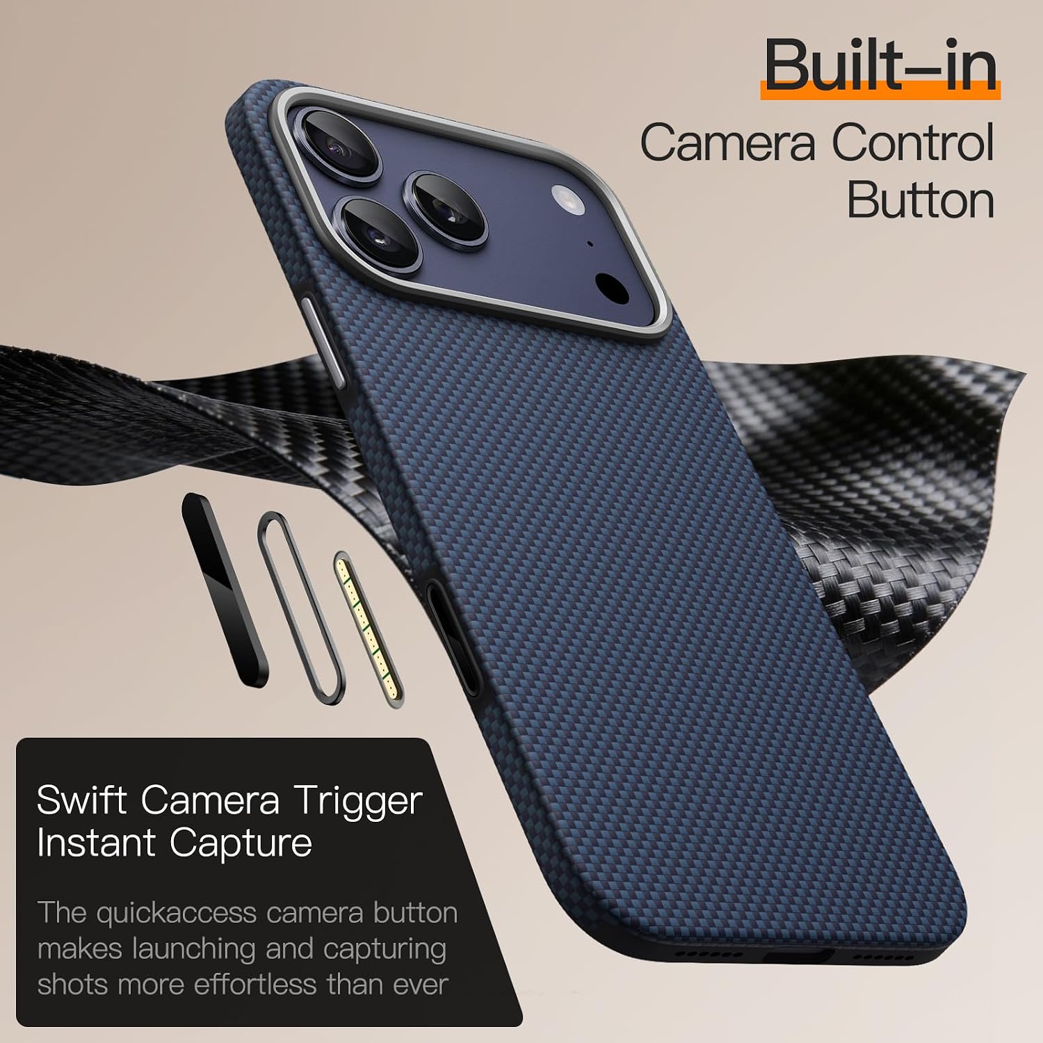 JETech Cover Ultra Sottile Aramidica per iPhone 17 Pro, Blu Scuro - ChargeCover