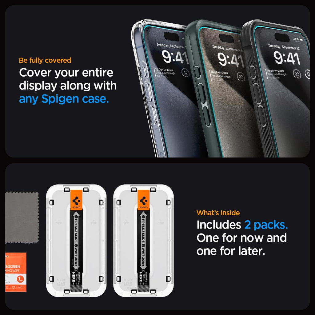 Spigen EZ Fit Vetro Temperato [2 Pezzi] per iPhone 16 - ChargeCover