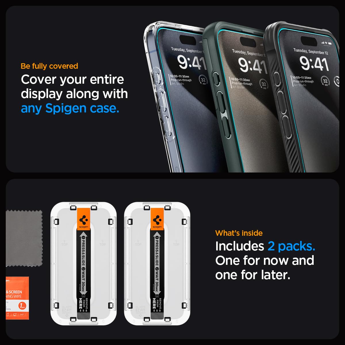 Spigen EZ Fit Vetro Temperato [2 Pezzi] per iPhone 16 - ChargeCover