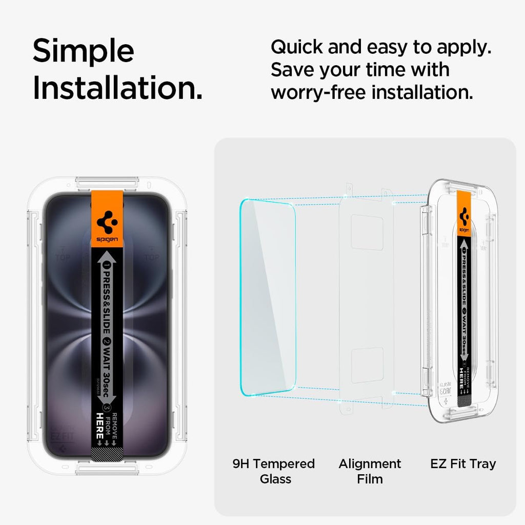 Spigen EZ Fit Vetro Temperato [2 Pezzi] per iPhone 16 - ChargeCover