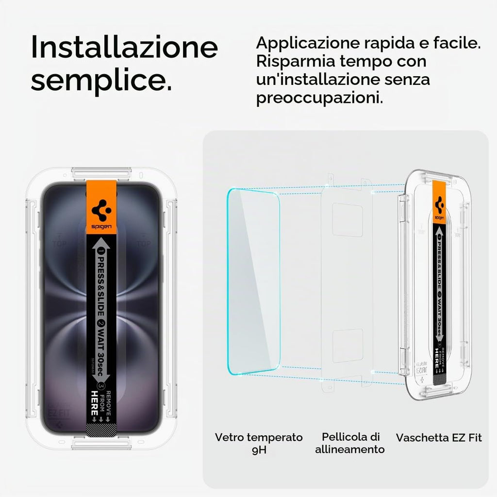 Spigen EZ Fit Vetro Temperato [2 Pezzi] per iPhone 16 - ChargeCover