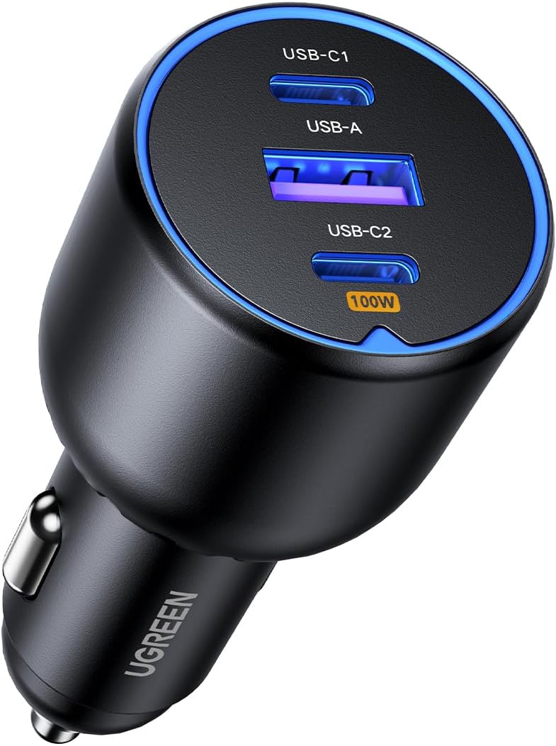 UGREEN 130W Caricatore Auto USB C 3 Porte Accendisigari USB C 100W | Caricabatterie Accendisigari PD QC 3.0 Ricarica Rapida Compatibile con iPhone 17 16 15 MacBook M5 M4 M3 M2 M1 iPad Galaxy S26 - ChargeCover