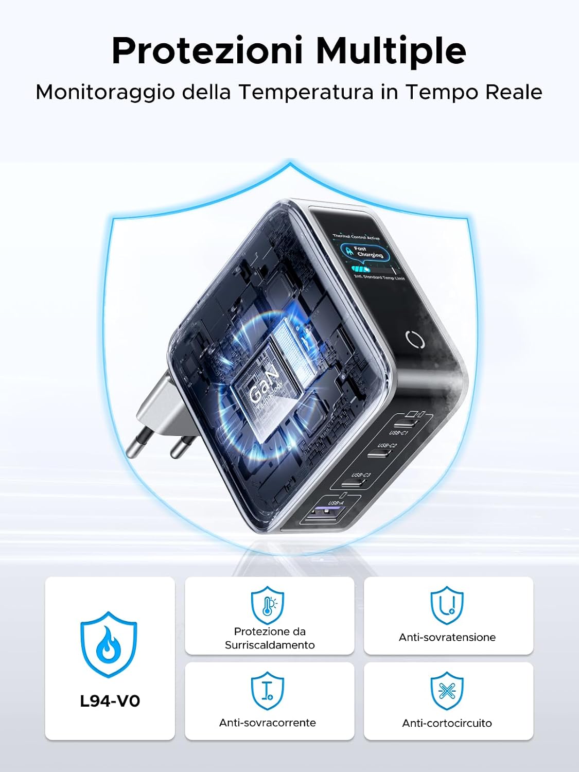UGREEN Nexode Pro 100W Caricatore USB C Ricarica Rapido Schermo TFT | 4 Porte, PD 3.0, PPS 45W, Compatibile con Galaxy S26/ S25 Ultra MacBook iPad, iPhone 17 Pro Max Air 16 15 14 13 Steam Deck - ChargeCover