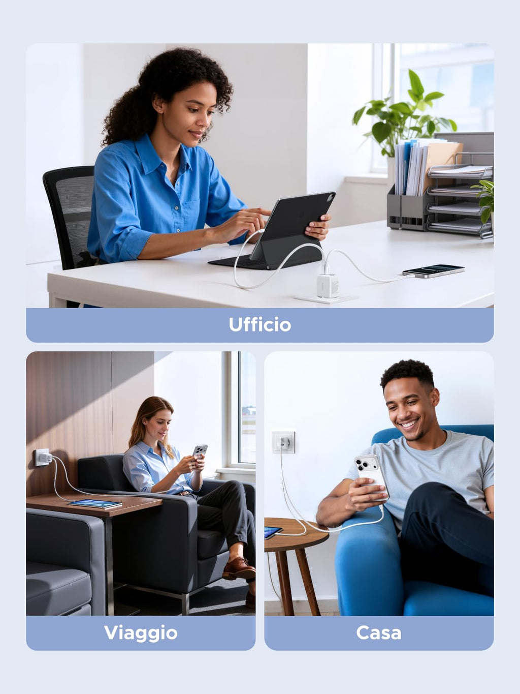 UGREEN Zapix Caricatore USB C 30W Carica Rapida GaN Alimentatore PD (Nero) | 3 porte Compatibile con iPhone 17 Pro MAX Air 16 15 Galaxy S26 S25 S24 Ultra A57 A16 Pixel 10 9 8 iPad MacBook Air Neo - ChargeCover