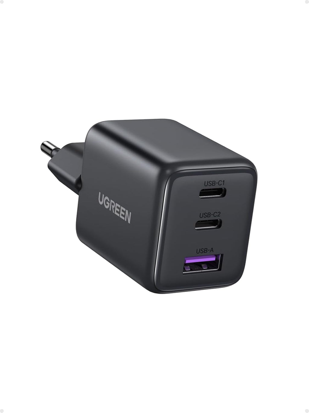 UGREEN Zapix Caricatore USB C 30W Carica Rapida GaN Alimentatore PD (Nero) | 3 porte Compatibile con iPhone 17 Pro MAX Air 16 15 Galaxy S26 S25 S24 Ultra A57 A16 Pixel 10 9 8 iPad MacBook Air Neo - ChargeCover