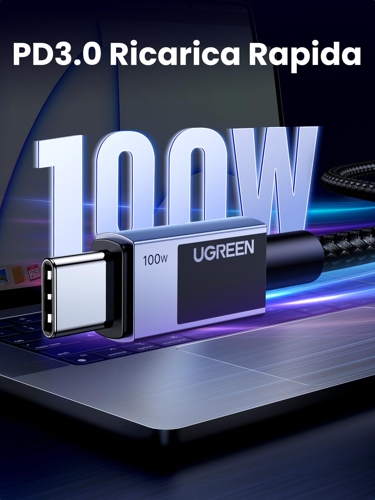 UGREEN Zapix Cavo USB C 100W PD3.0 Ricarica Rapida Nylon Intrecciato (1M) | Type C Lega di Alluminio 20V 5A, Compatibile con MacBook, iPad, iPhone 17 Pro Max Air/16/15, Galaxy S26/S25, Pixel 10/9. - ChargeCover