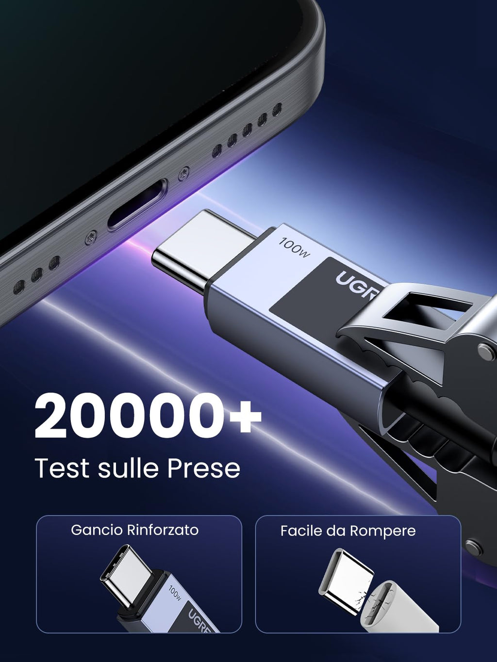 UGREEN Zapix Cavo USB C 100W PD3.0 Ricarica Rapida Nylon Intrecciato (1M) | Type C Lega di Alluminio 20V 5A, Compatibile con MacBook, iPad, iPhone 17 Pro Max Air/16/15, Galaxy S26/S25, Pixel 10/9. - ChargeCover