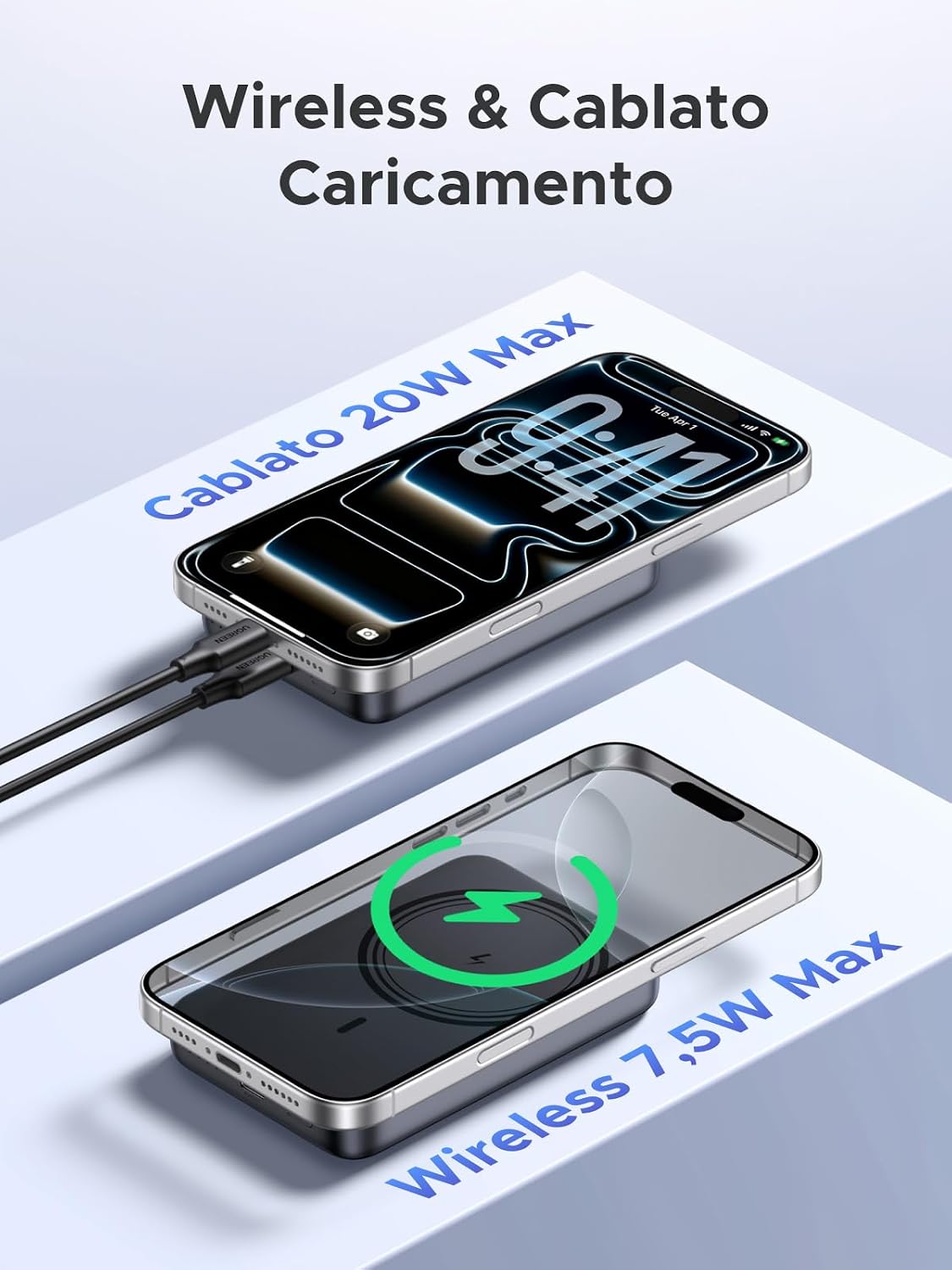 UGREEN Zapix Power Bank Magsafe 10000mAh Batteria Esterna Magnetico PD 20W | Caricatore Portatile Wireless, Ricarica Rapida USB C 20W Compatibile con iPhone 17 16 15 14 13 12 Air Plus Pro Max - ChargeCover