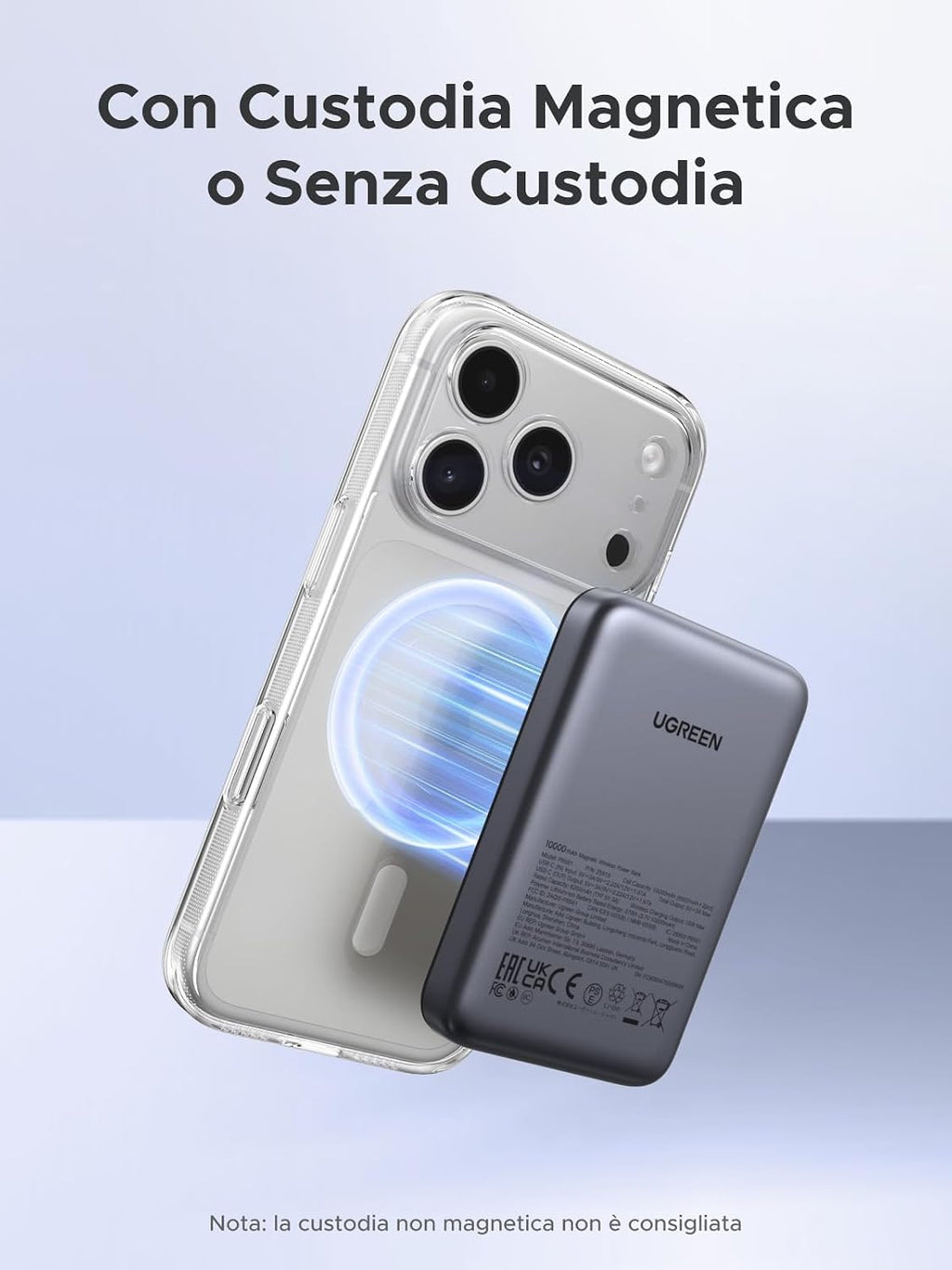 UGREEN Zapix Power Bank Magsafe 10000mAh Batteria Esterna Magnetico PD 20W | Caricatore Portatile Wireless, Ricarica Rapida USB C 20W Compatibile con iPhone 17 16 15 14 13 12 Air Plus Pro Max - ChargeCover