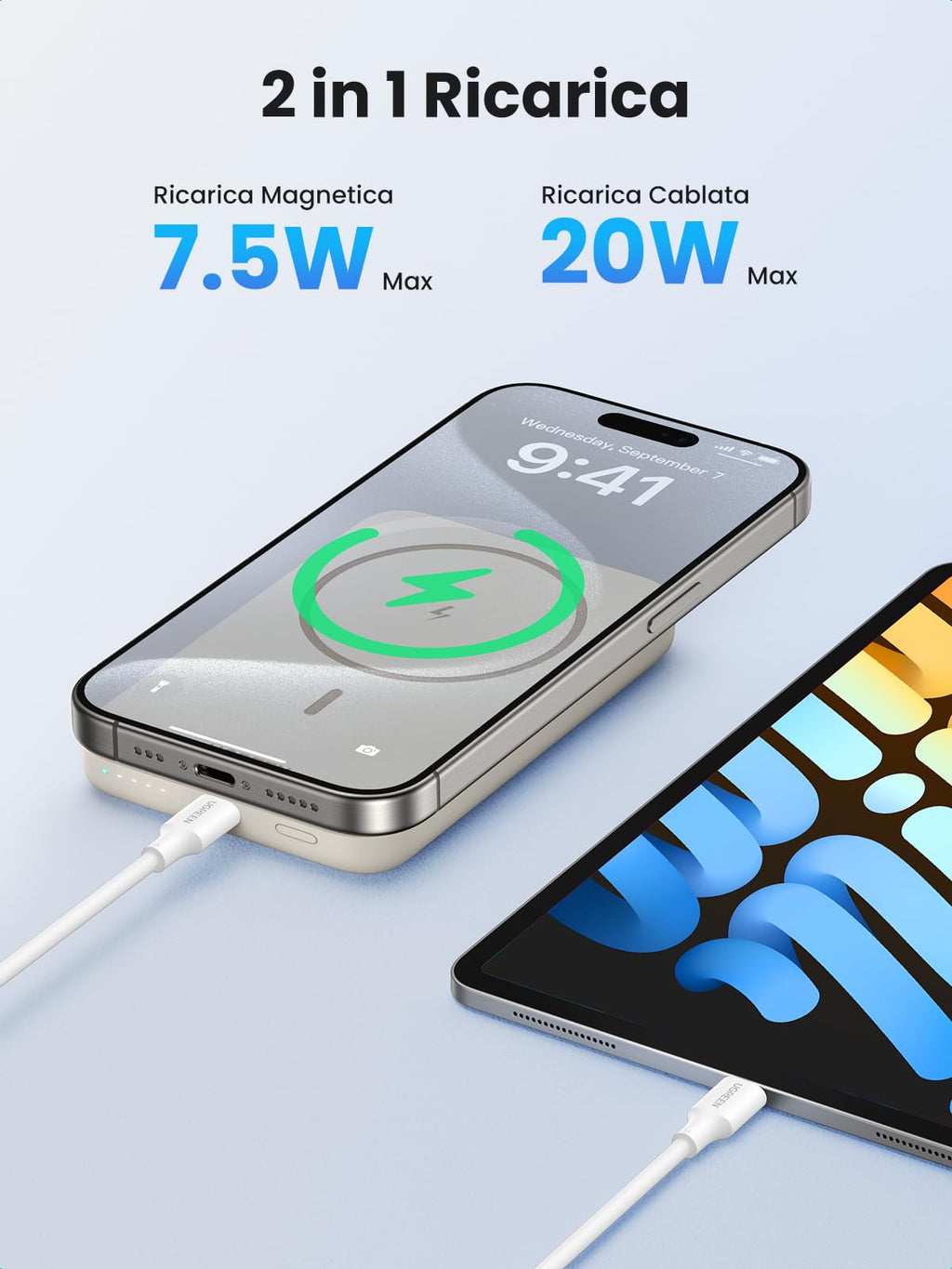 UGREEN Zapix Power Bank Magsafe 10000mAh Batteria Esterna Magnetico PD 20W | Caricatore Portatile Wireless, Ricarica Rapida USB C 20W Compatibile con iPhone 17 16 15 14 13 12 Air Plus Pro Max - ChargeCover