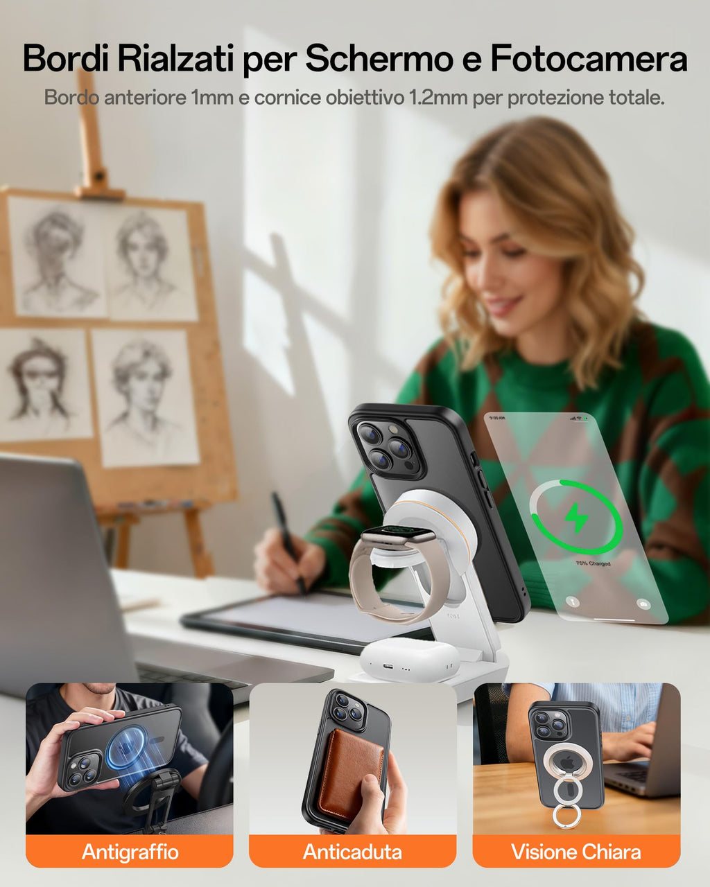 UNBREAKcable Custodia Magnetica per iPhone 16 Pro da 6,3 Pollici, Compatibile con MagSafe, Protezione Completa della Fotocamera, Custodia Sottile Antiurto e Anticaduta per Telefono - Verde Scuro - ChargeCover