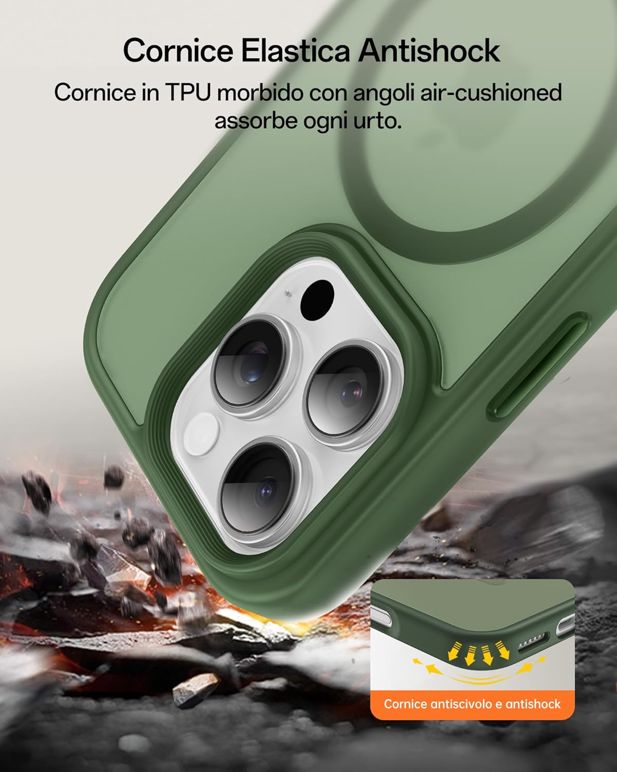 UNBREAKcable Custodia Magnetica per iPhone 16 Pro da 6,3 Pollici, Compatibile con MagSafe, Protezione Completa della Fotocamera, Custodia Sottile Antiurto e Anticaduta per Telefono - Verde Scuro - ChargeCover